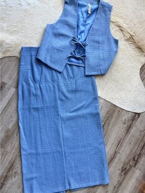 Light Blue Asymmetrical Midi Skirt — Coordinating Set